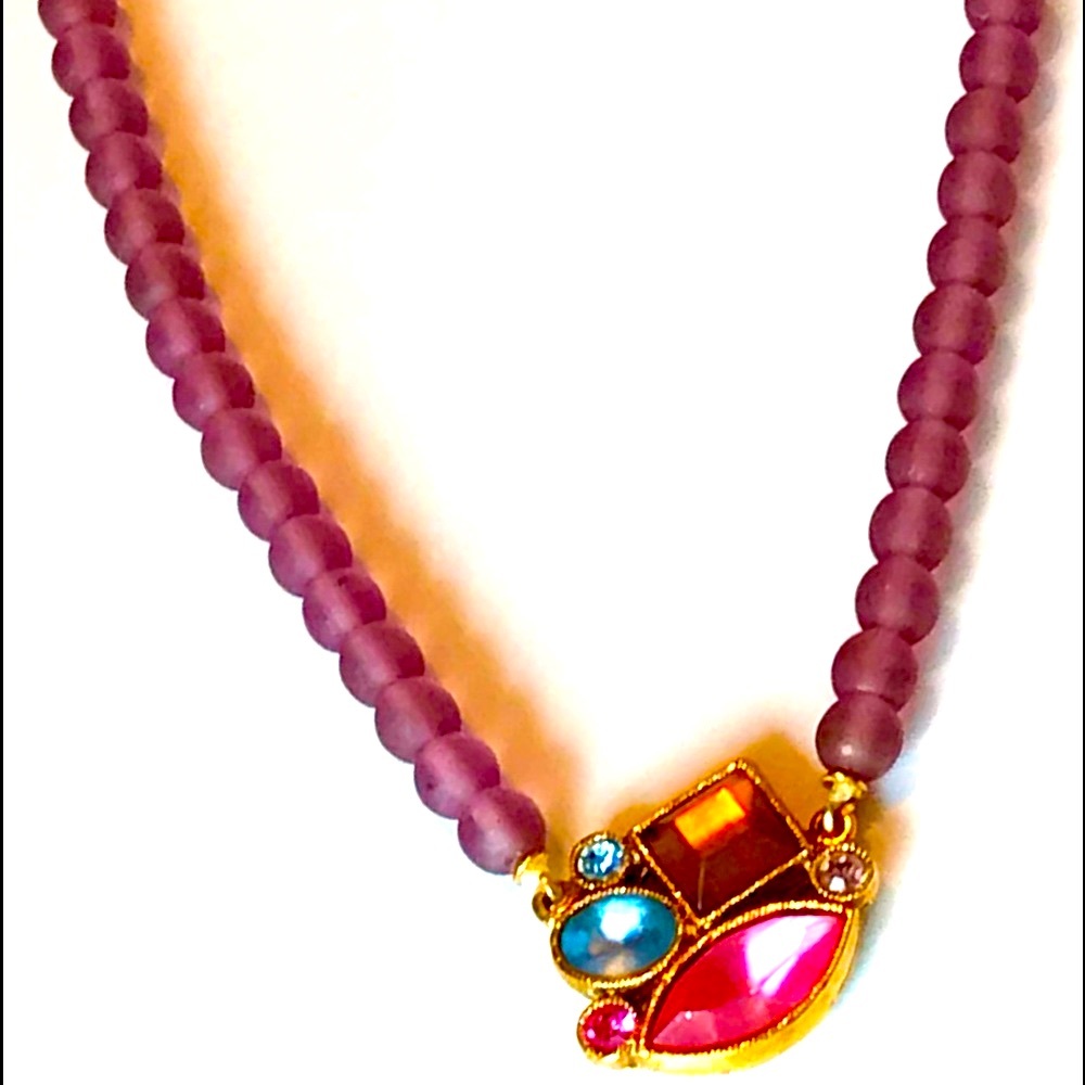 Pendant Necklace Purple Lavender Bead Multi Stone “1928 hang tag”